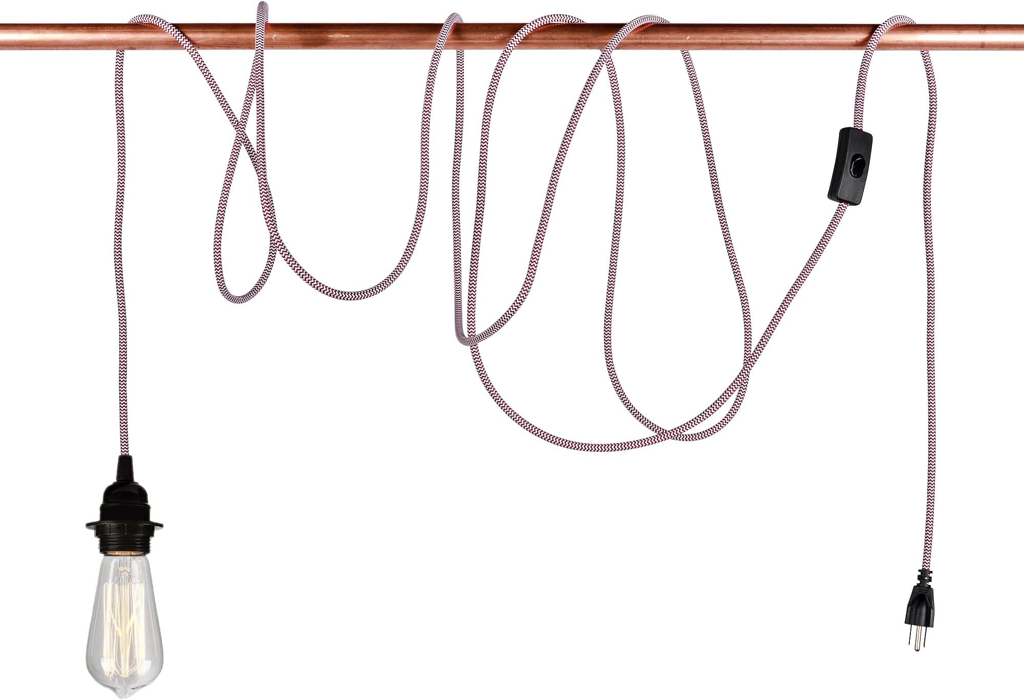Swag Light Hanging Pendant Light Cloth Cord Kit Multiple Colors - Red & White Zigzag