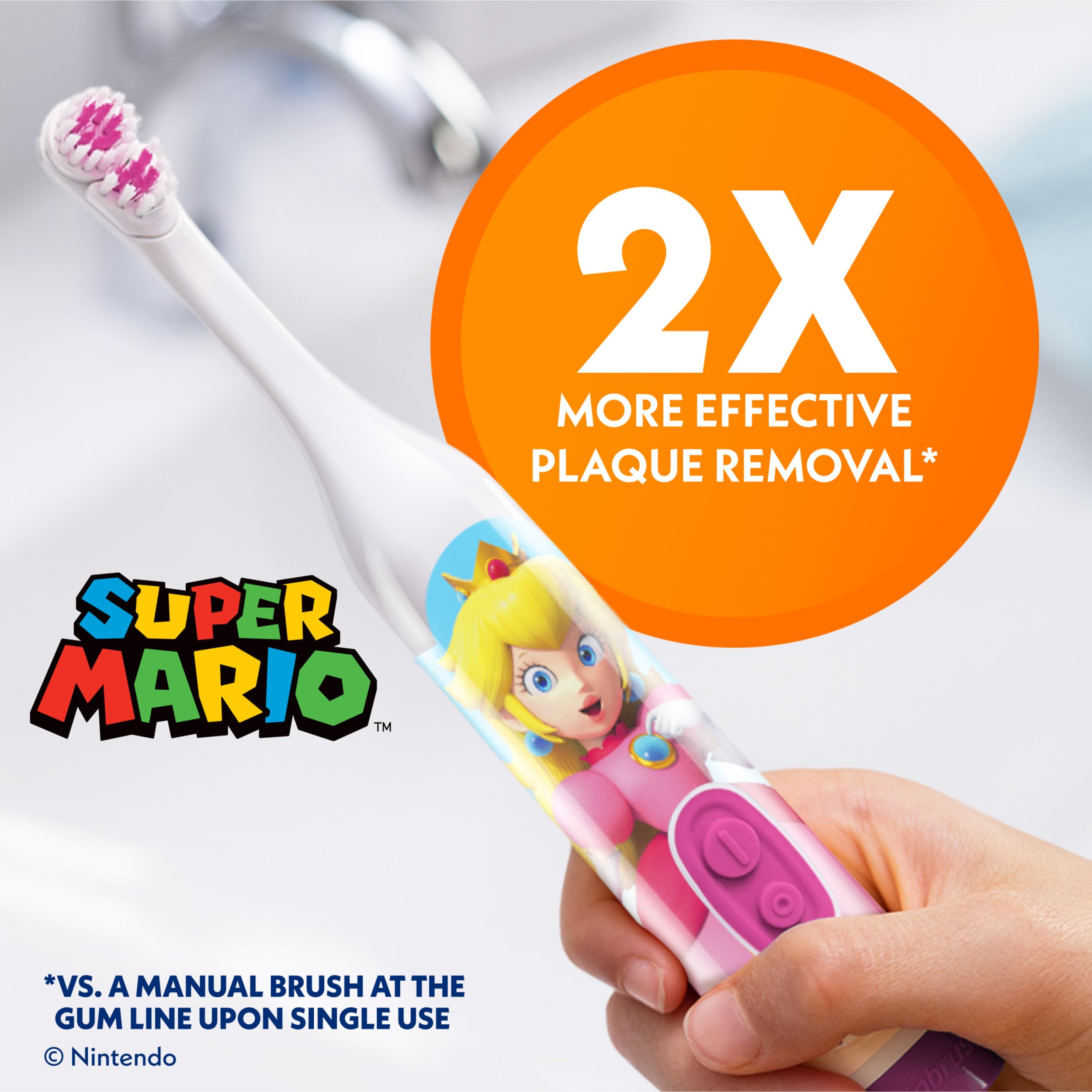 Princess Peach Kid’s Spinbrush Electric Battery Toothbrush, Soft Bristles