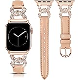 TOYOUTHS Leather Band Compatible with Apple Watch Bands for Women 38/40/41/42/44/45/46/49mm Dressy Designer Diamond Interlock Buckle Thin Strap Buckle for iWatch 11 10 9 8 7 6 5 4 SE/Ultra 3 2 1