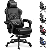 GTPLAYER Gaming Chair, High Back Leather Computer Gaming Chair with Footrest, Ergonomic Height Adjustable Office Chair with Removable Cover and Lumbar Support for Gaming &amp; Work,Black