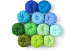 WONVOC Felting Wool, 12 Colors Wool Roving for Needle Felting, 4.23 oz Needle Felting Wool, Wool Roving, Needle Felting Wool Set, Easy to Work, for Needle Felting DIY Wool Crafts, Green and Blue