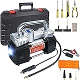 GSPSCN Digital Tire Inflator, Portable Toolbox 12V Air Compressor Pump Heavy Duty Dual Cylinders Car Pump,150Psi Auto Shut-Of