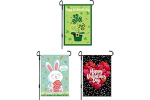 FLAGMAX 3 Pack Valentine Day Garden Flag St Patricks Day Garden Flag Easter Garden Flags,Double Sided Valentine Flag St Patrick Flag Easter Flags 12x18 Burlap Valentine House Flag for Seasonal Garden Flag