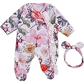 BABESIDE 2 Pcs Reborn Baby Doll Clothes with Headband for 17-22 Inch Babydolls, Floral Patterns Reborn Baby Doll Accessories for Realistic Dolls Girls, Pink