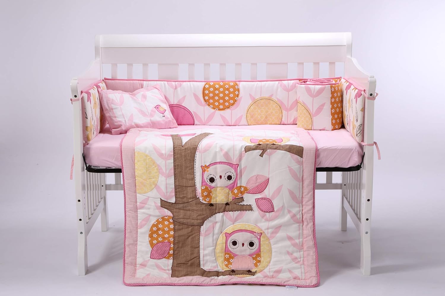pink owl crib bedding set