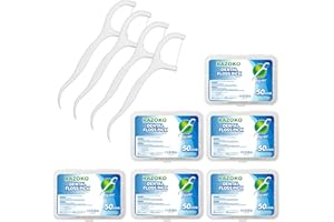 RAZOKO Dental Floss Picks High Toughness Professional Toothpicks Sticks 6-Pack(300pcs) with Portable Case and Dental Picks Perfect for Family,Hotel,Travel