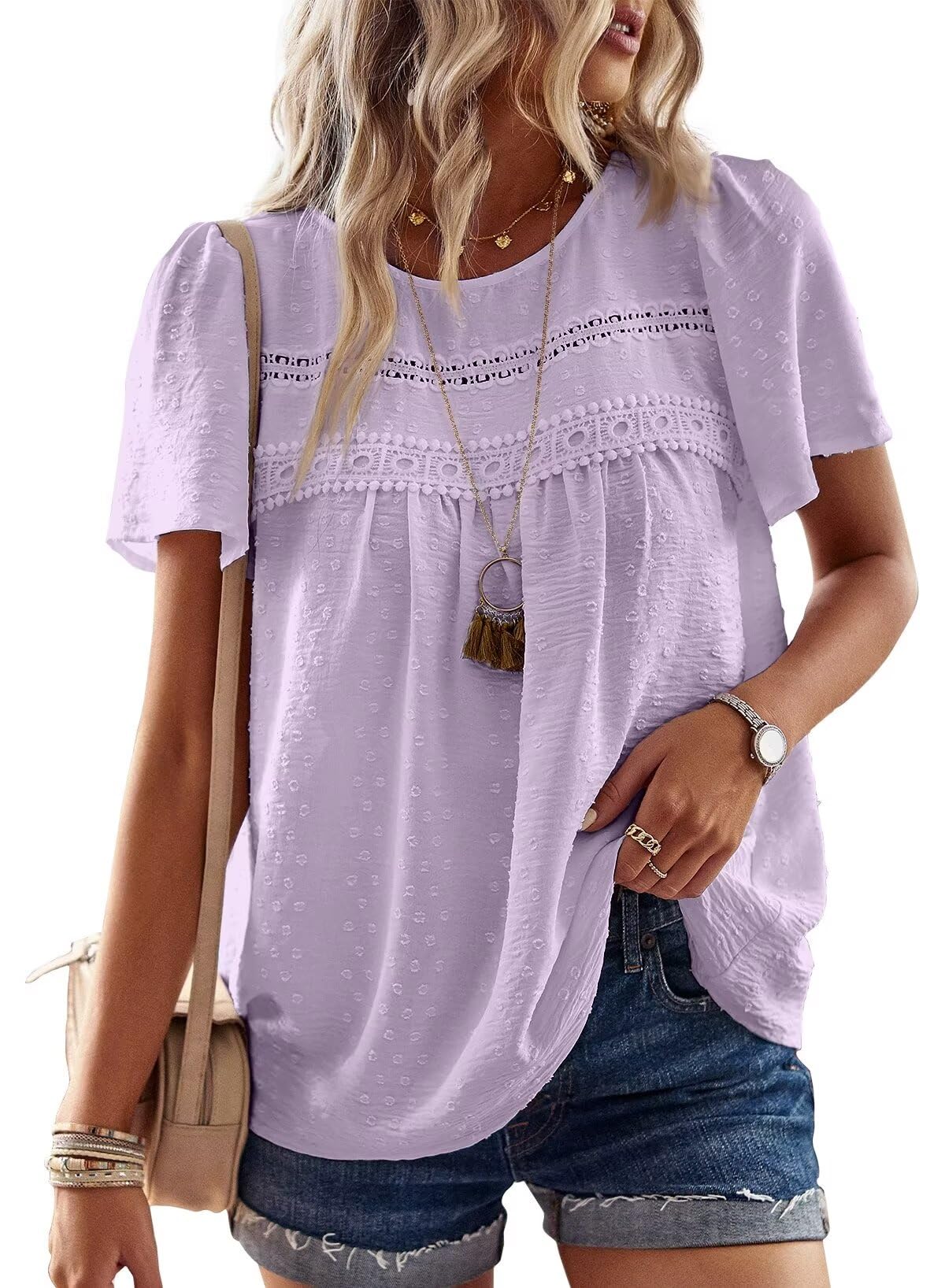 Falechay Purple Plus Size Tops Solid Babydoll