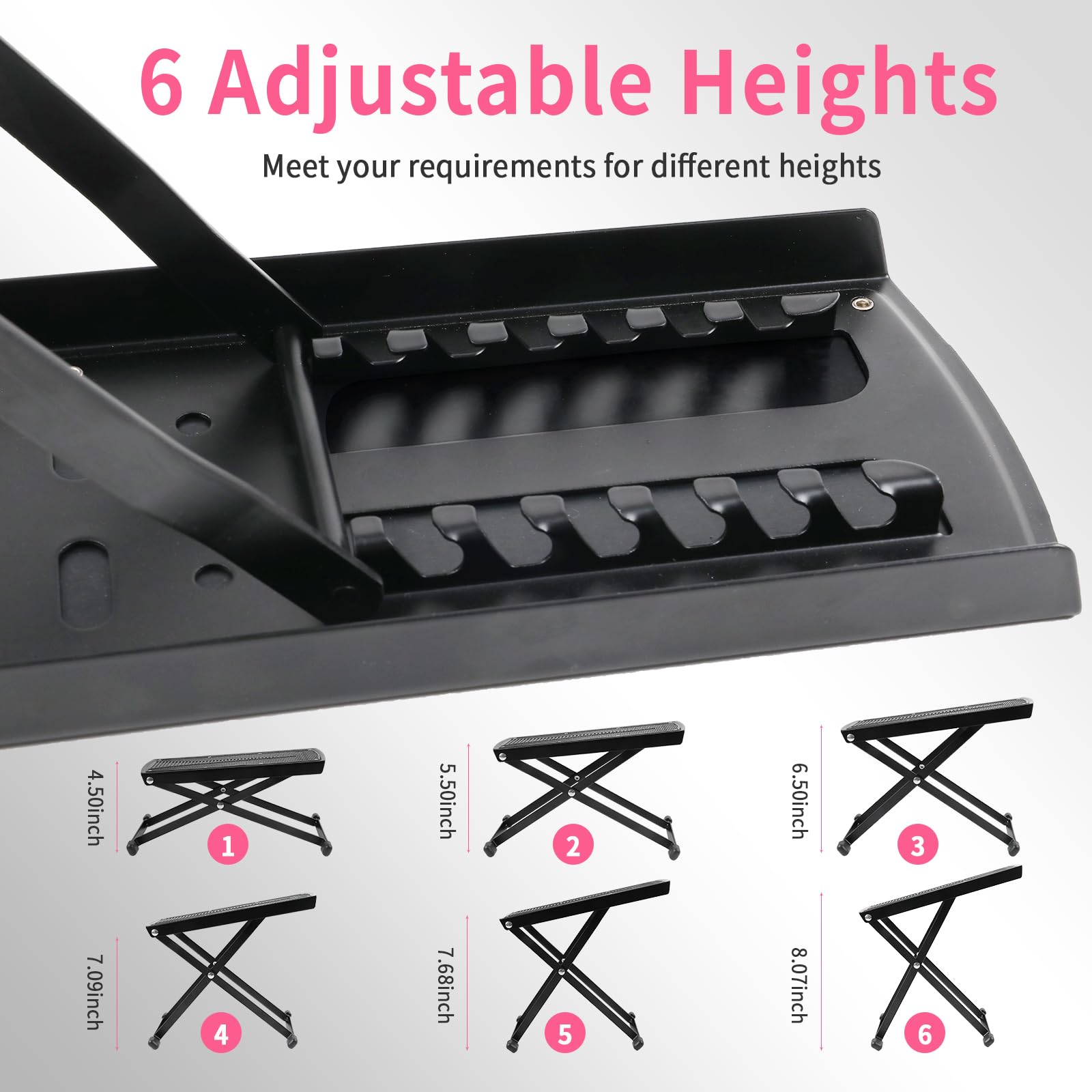 Pedicure Foot Rest, 6 Heights Adjustable Non-Slip Foot Stand for Pedicure, Foldable Pedicure Stool Tool for Easy at Home Pedicures, No More Bending or Stretching - Image 2