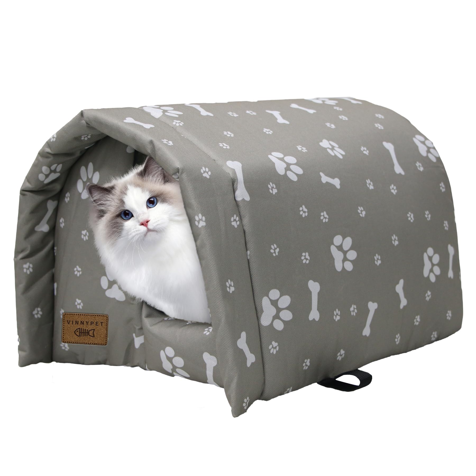 Vinnypet Waterproof Cat House for Outdoors Foldable Pet Shelter Feral Cat House with Comfortable Plush Cushion Rainproof Dog House 54x42x36cm