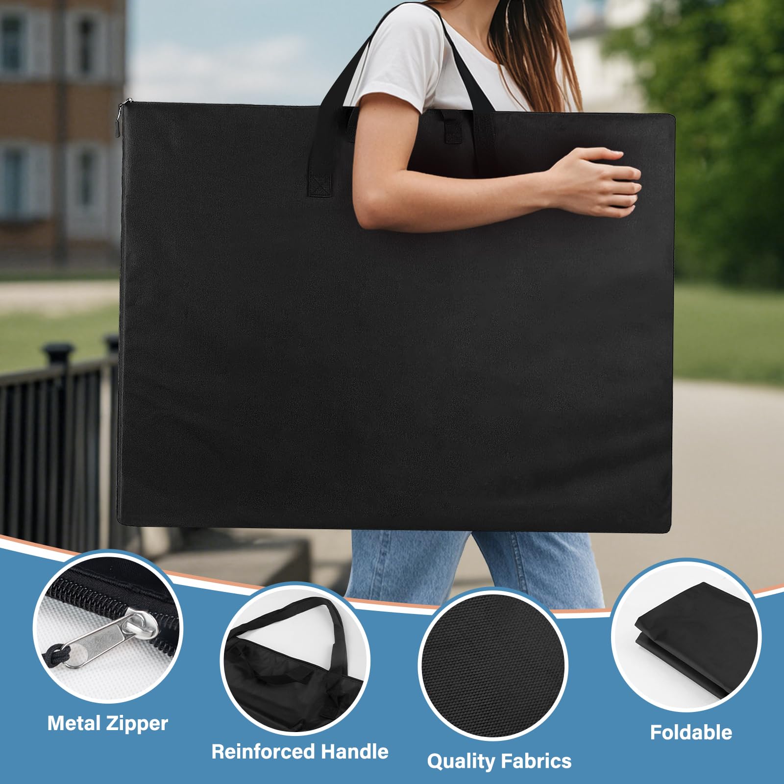 ZKOO Art Portfolio Bag, Light Weight Art Canvas Portfolio Case with Nylon Shoulder Strap, Carrying Storage Case for Artwork, Poster, Sketching, and Drawing (Compatible 18 * 24 Inch-Black)