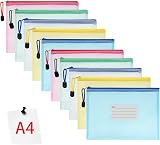 Vicloon 10Pcs A4 File Wallets Mesh Zip Lock Bags with Label Pocket Multi Color