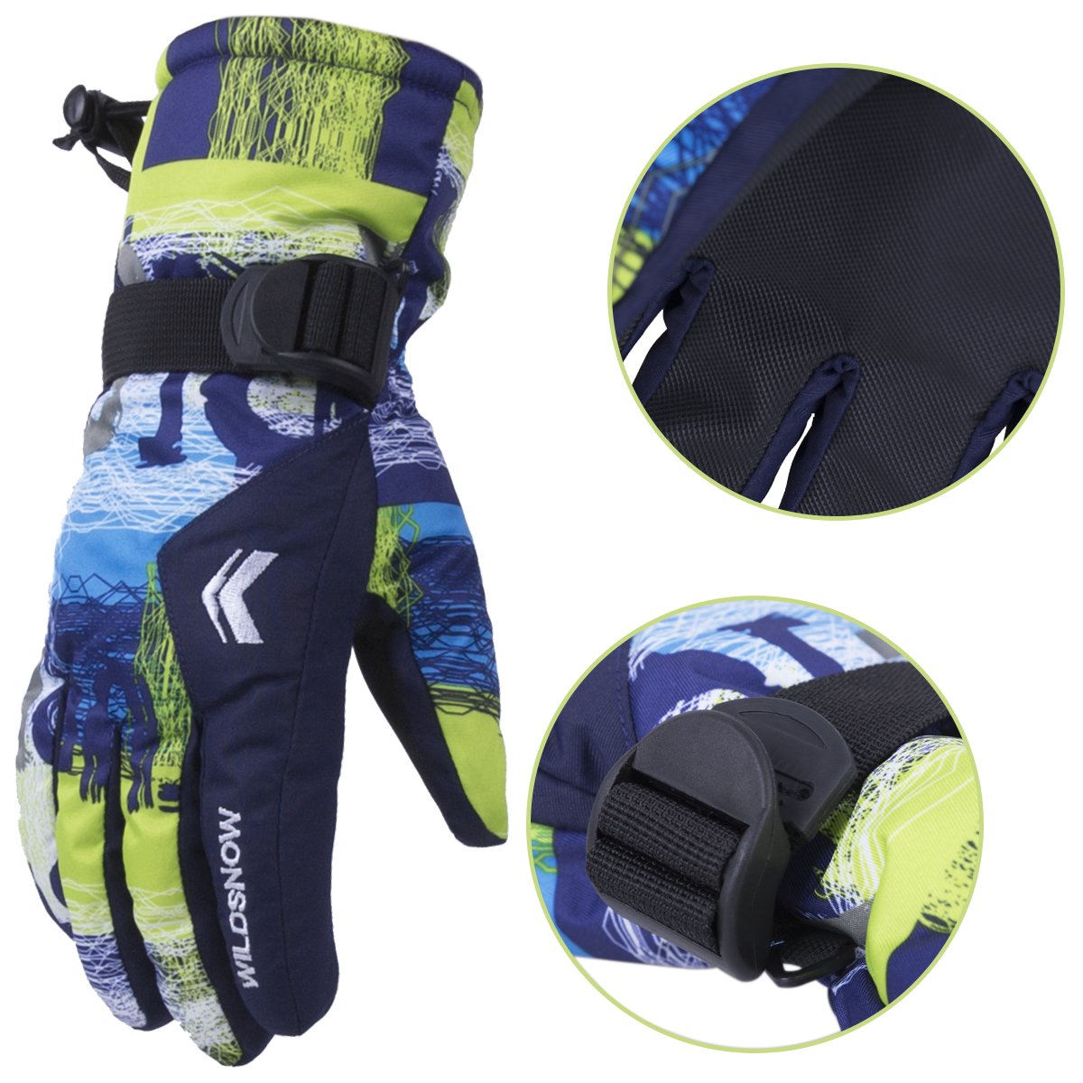 WILD SNOW Men\'s Winter Ski Gloves Colorful Winter Waterproof Windproof Gloves for Cycling Snowboarding and Working