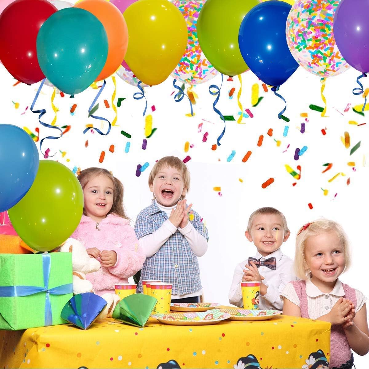 Rainbow Party Balloons Garland Kit, 114 Pack Assorted Multicolor Latex Balloon With Long Paper Confetti Balloons for Carnival Circus Fiesta Wedding Birthday Party Decorations: Health & Personal Care