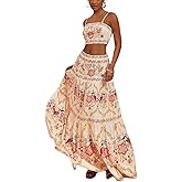 ksotutm Skirt Set Floral Halter Crop Tops and Maxi Skirt Summer Two Piece Sets for Women Going Out Outfits