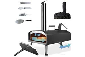 KitchenBoss Pizza Oven Outdoor Wood-Fired: Portable Pellet Pizza Oven Rapid Heating 12 inch, Stainless Steel Pizza Grill with Rotating Stone and Complete Accessories for Outside Backyard Camping Black