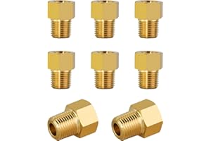 MuHize Brass Brake Line Adapter Kit - 1/8" NPT Male to 3/8-24 Female Inverted Flare Fitting Set (8Pcs) for 3/16" Automotive Brake Lines