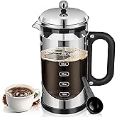 YMMIND 34 Ounce French Press Coffee Maker Chromium Stainless Steel Coffee Press, with 4-Level Filter System, Heat Resistant Thickness Borosilicate Glass, BPA-Free Brewed Coffee Pot for Camping Gifts