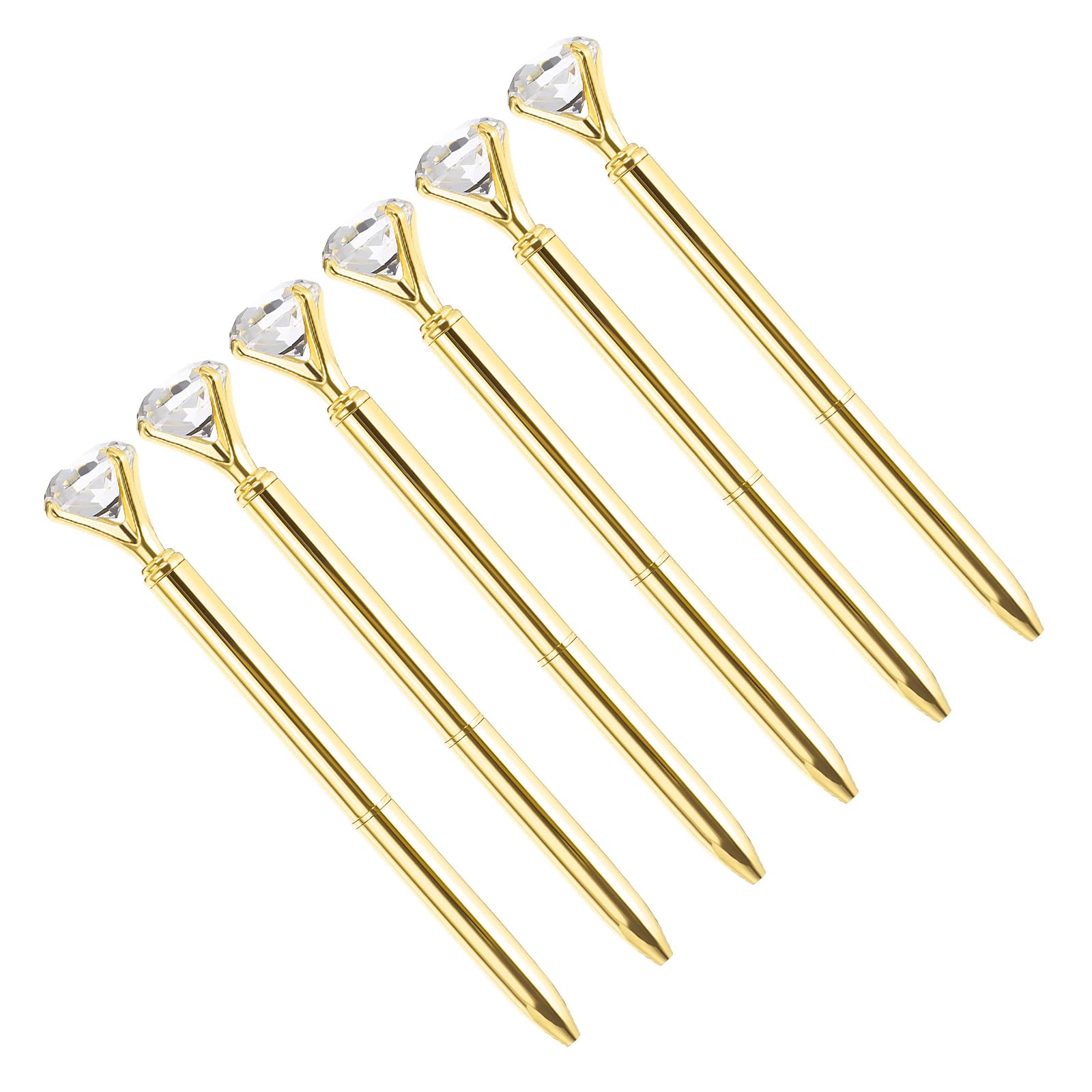YOKIVE 6 Pcs Black Ink Ballpoint Pen with Crystal Diamond, Twist Design Metal Pen 1.0mm Medium Point Style 1, Great for Office, Studios, Writing (Golden)