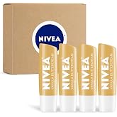 NIVEA Vanilla Buttercream Lip Care, Lip Balm with Shea Butter, 4 x 0.17 OZ | Moisturizing Lip Balm with Shea Butter, Nourishing Oils and Vitamins C and E, 3-in-1 Moisture, Repair and Nourish Dry Lips