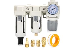 GDLIN Air Pressure Regulator 3/8 NPT Auto Drain and Semi-Auto Drain Double Air Filters, Air Compressor Water Separator 0-150PSI, Air Drying System, Polycarbonate Bowl