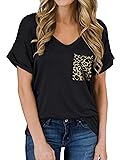 MIHOLL Women's Short Sleeve V-Neck Shirts Loose