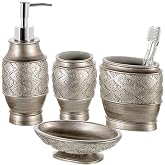 Creative Scents Dublin Silver 4 Piece Bathroom Accessory Set | Includes Soap Dispenser, Toothbrush Holder, Tumbler Cup &amp; Soap Dish
