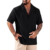 Herberton Men Summer Beach Shirts Stylish Hollow Out Button Down Shirt Casual Cuban Top (S-XXL)