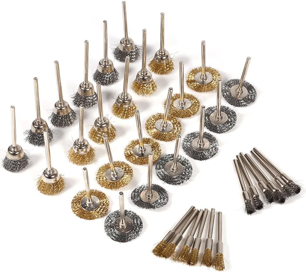 36 Pieces Brass Steel Polishing Rotary Tool Pencil Wire Brush, Wheel Steel Brush, Cup Steel Brush 1/8" (3mm) Shank for Dremel Buffing Accessories - Image 5
