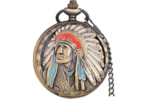 Tiong Engraved Ancient Native Indian/4th of July Pattern Quartz Pocket Watch Design Antique Souvenir Thanksgiving Gifts