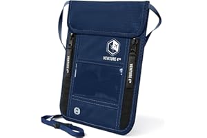VENTURE 4TH Travel Neck Wallet with RFID Blocking – Passport Holder Neck Pouch for Men and Women to Keep Documents Safe