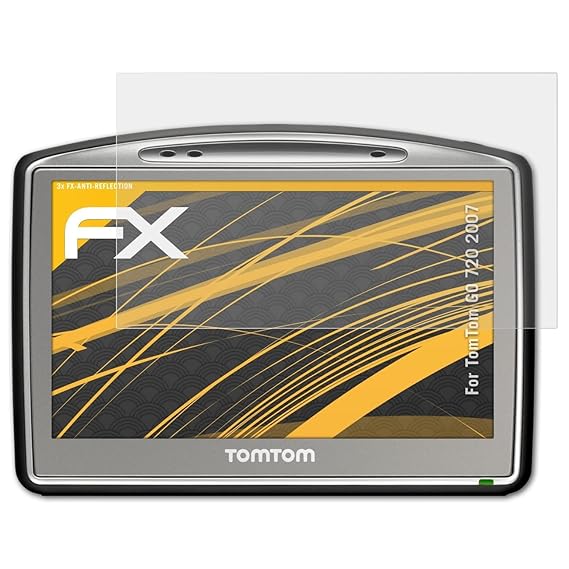 atFoliX Panzerfolie kompatibel mit Tomtom GO 720 2007 Schutzfolie, entspiegelnde und stoßdämpfende FX Folie (3X)