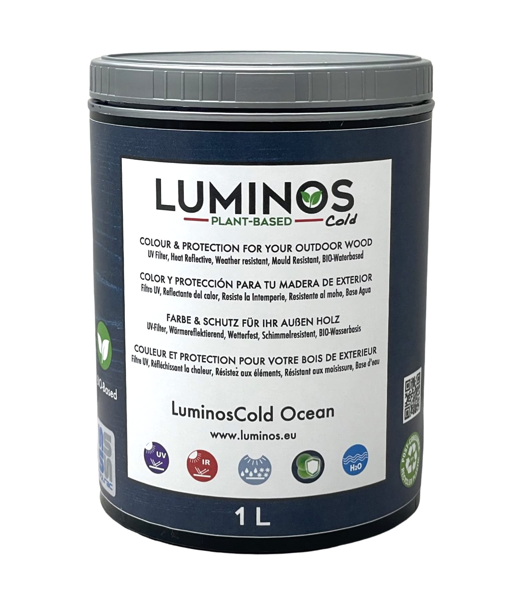 Luminos Cold - LUM1151 - Ocean - Water-Based Wood Stain Protector BIO - Ocean Blue 1L โ image 1