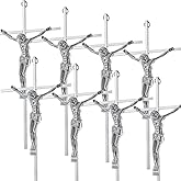 Leinuosen 8 Pcs Metal Crucifix Wall Cross 10 Inch Catholic Slender Metal Crosses Wall Decor for Home Decor Hanging Jesus(Silver)