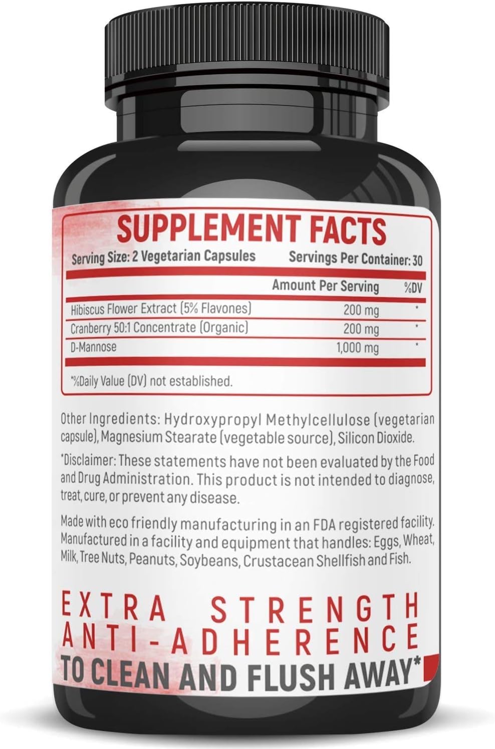 D Mannose 1000 mg Urinary Tract Health Formula - Triple Strength Organic Cranberry 50:1 Concentrate & Hibiscus. Healthy Bladder Function, Natural Yeast Cleanse & UTI Support Pills, 60 Veggie Capsules: Health & Personal Care