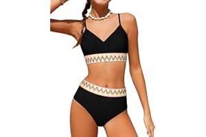 DONWEN Girls Swimsuits V Neck Bikini Set Textured High Waist Girl Two Piece Bathing Suit