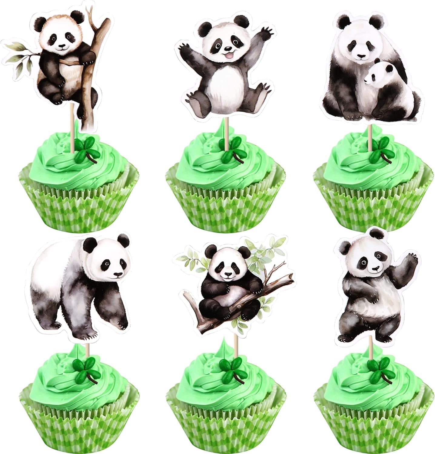 SYKYCTCY 36 Pack Panda Cupcake Toppers Glitter Bamboo Cupcake Picks Cute Animal Bear Cake Decorations Baby Shower Kids Birthday Panda Theme Party Supplies