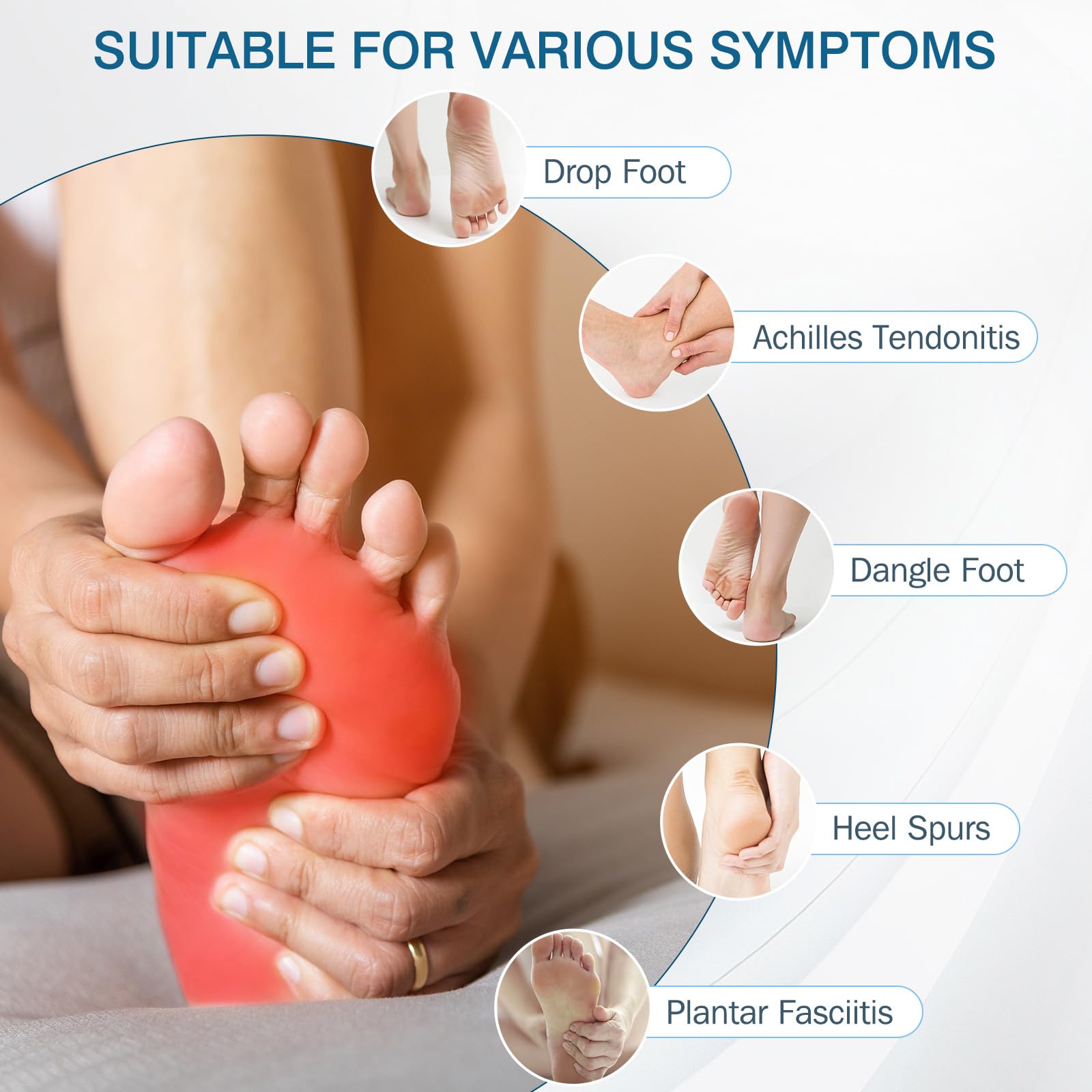 Upgrade Plantar Fasciitis Night Splint & Relief Brace with Adjustable Straps - Support for Achilles Tendonitis, Heel Spur Pain, Day & Night Use(1, Blue)