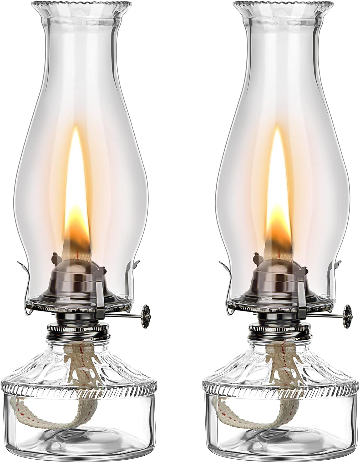 Oil Lamps & Accessories - Tuanse 2 Pcs Oil Lamps for Indoor Use Vintage Hurricane Emergency Glass Oil Lamps Large Lantern Classic Decorative Oil Lamp for Home Tabletop Emergency Lighting Supplies (Clear, Black)