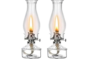 Tuanse 2 Pcs Oil Lamps for Indoor Use Vintage Hurricane Emergency Glass Oil Lamps Large Lantern Classic Decorative Oil Lamp for Home Tabletop Emergency Lighting Supplies (Clear, Black)