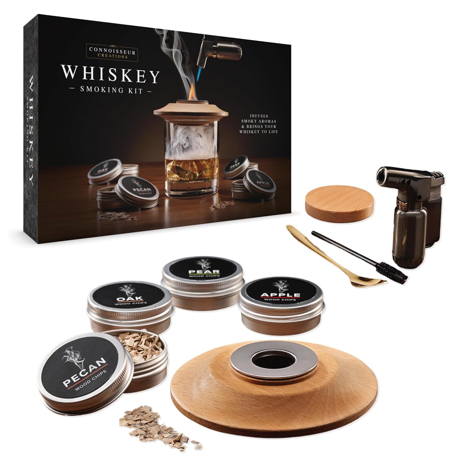Connoisseur Creations Whiskey Smoker Set | Wood Burning Accessory Flavouring Kit