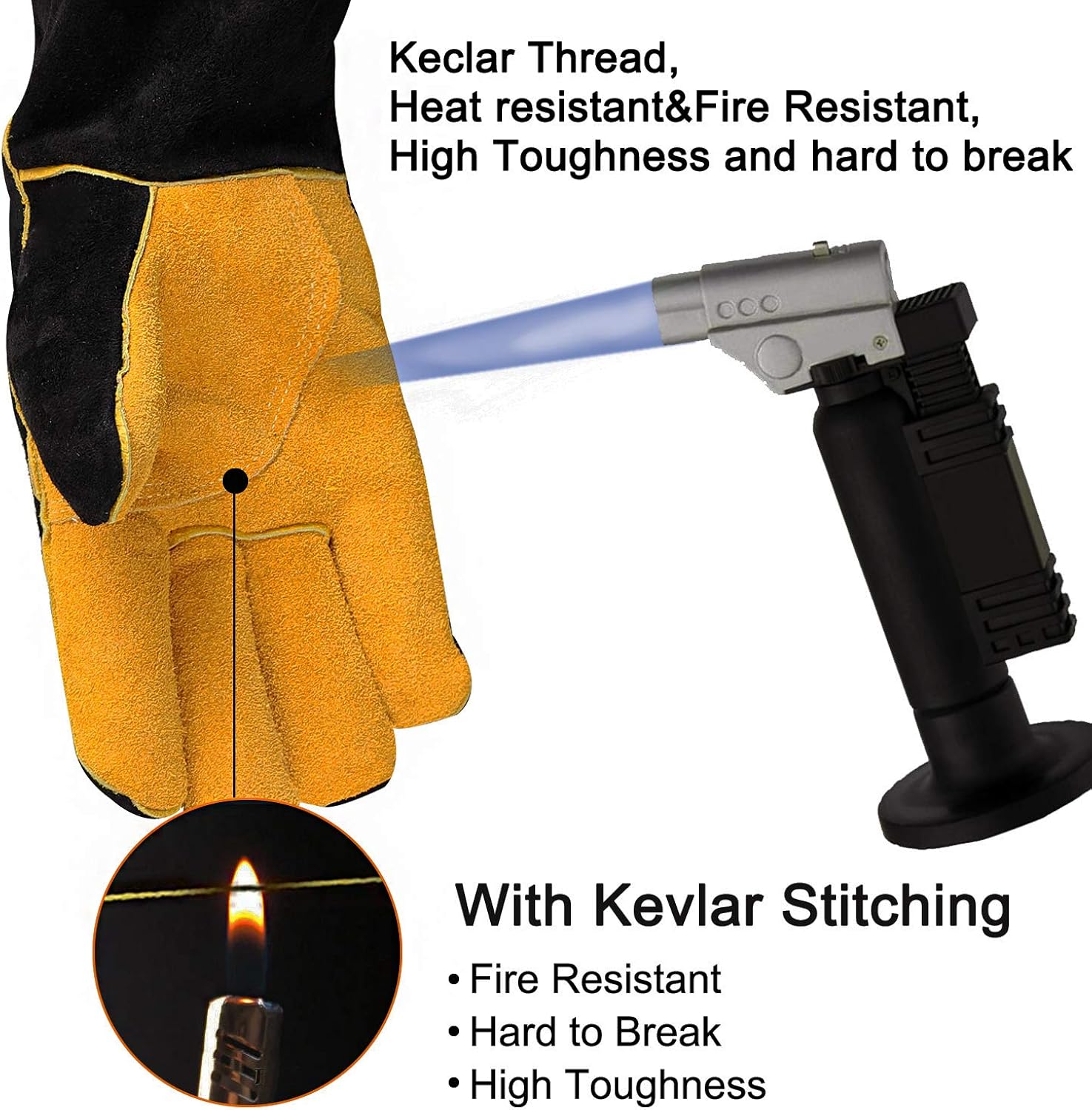 Welding Gloves, Cuwiny 1112°F Heat/Fire Resistant/Leather Forge Gloves, with Kevlar Stitching String, 16 inches Extra Long Sleeve and Fireproof Hook and Loop Tape,fit for Mig/Tig: Clothing