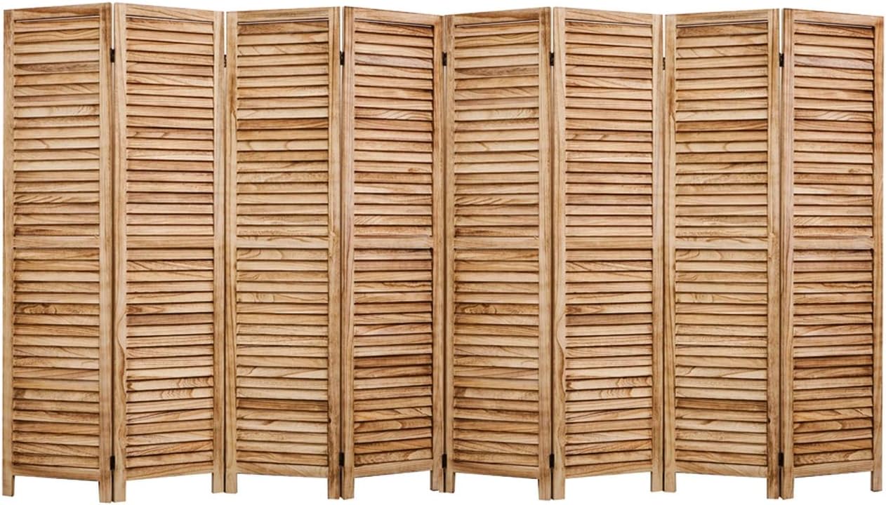 Legacy Decor 8 Panel Room Divider Full Length Wood Shutters Louver Natural