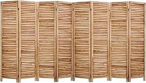 Legacy Decor 8 Panel Room Divider Full Length Wood Shutters Louver Natural