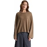 GreenMount Women's 100% Pure Cashmere Crewneck Sweater 7-Gauge Knit Loose Fit Dropped Shoulder Long Sleeve Pullover