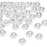 HARFINGTON 100Pcs 14mm Large Hole Acrylic Beads Clear European Loose Round Faceted Rhinestone Craft Bead for DIY Bracelet Necklace Jewelry Making