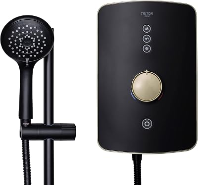 Triton Amala Metallic 9.5KW Electric Shower Black Brushed Brass with Hose