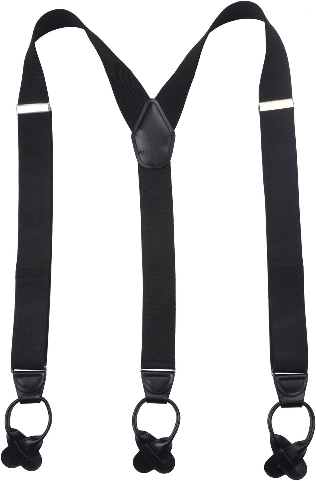 Warm Sunshine Men's Elastic Y-back Leather Button End Suspenders-46",Black