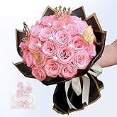 jabeick Glitter Roses Bouquet, Shiny Artificial Roses Flowers with Stems DIY Fake Glitter Flowers Bouquet for Valentines Mothers Day Graduation Birthday Anniversary, 24 Roses (Pink)