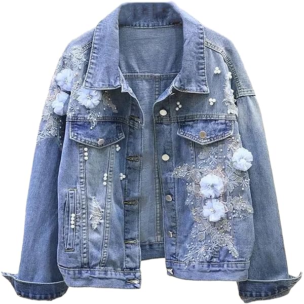 Amazon.com: SaoBiiu Women Denim Jacket Embroidery Dimensional