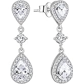 Fahonie Sterling Silver Wedding Bridal Long Drop Earrings with Cubic Zirconia Dangle Earrings Birthstone Jewelry Gifts for Brides Bridesmaides